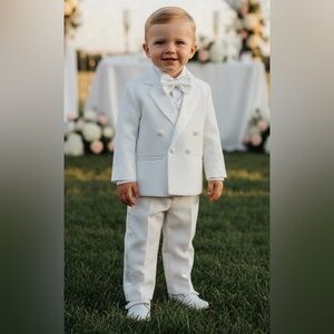 NEW Melilot Canada Formal‎ Suit Set Tuxedo Bow Tie Vest Occasion White 2T